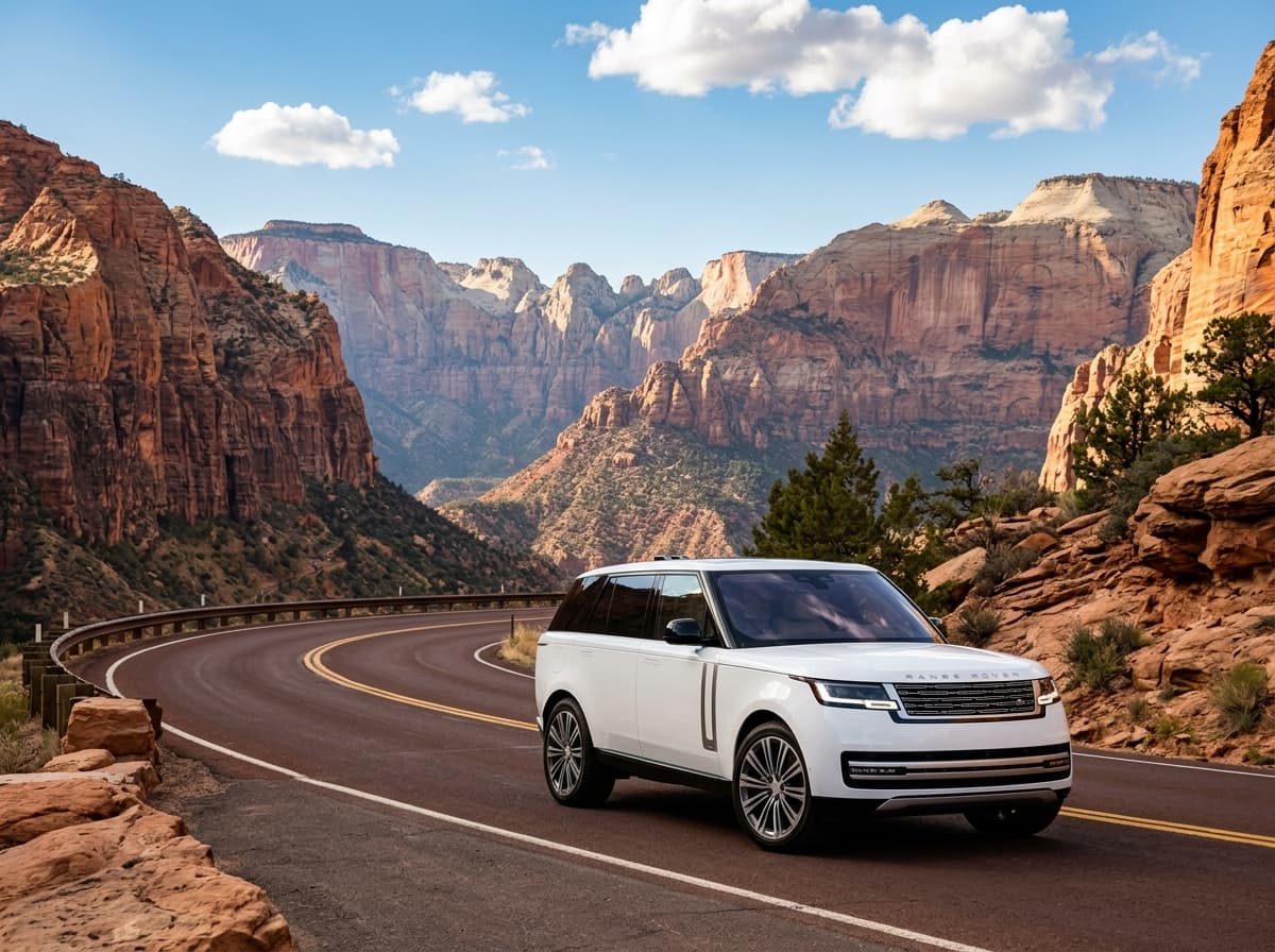 Luxury White SUV on Scenic Canyon Highway